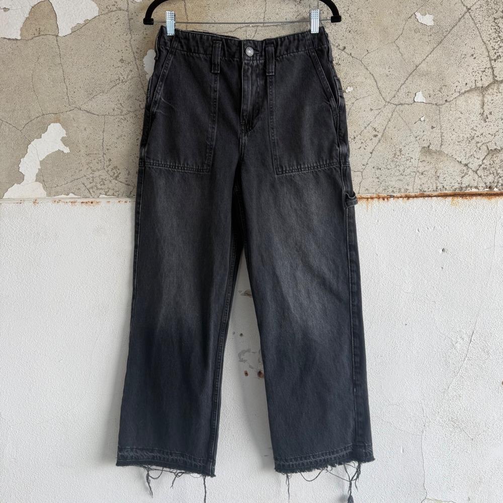 Free People Carpenter Jeans Wide Leg Cropped Utility Faded Black Women 27 Grunge - Picture 2 of 16